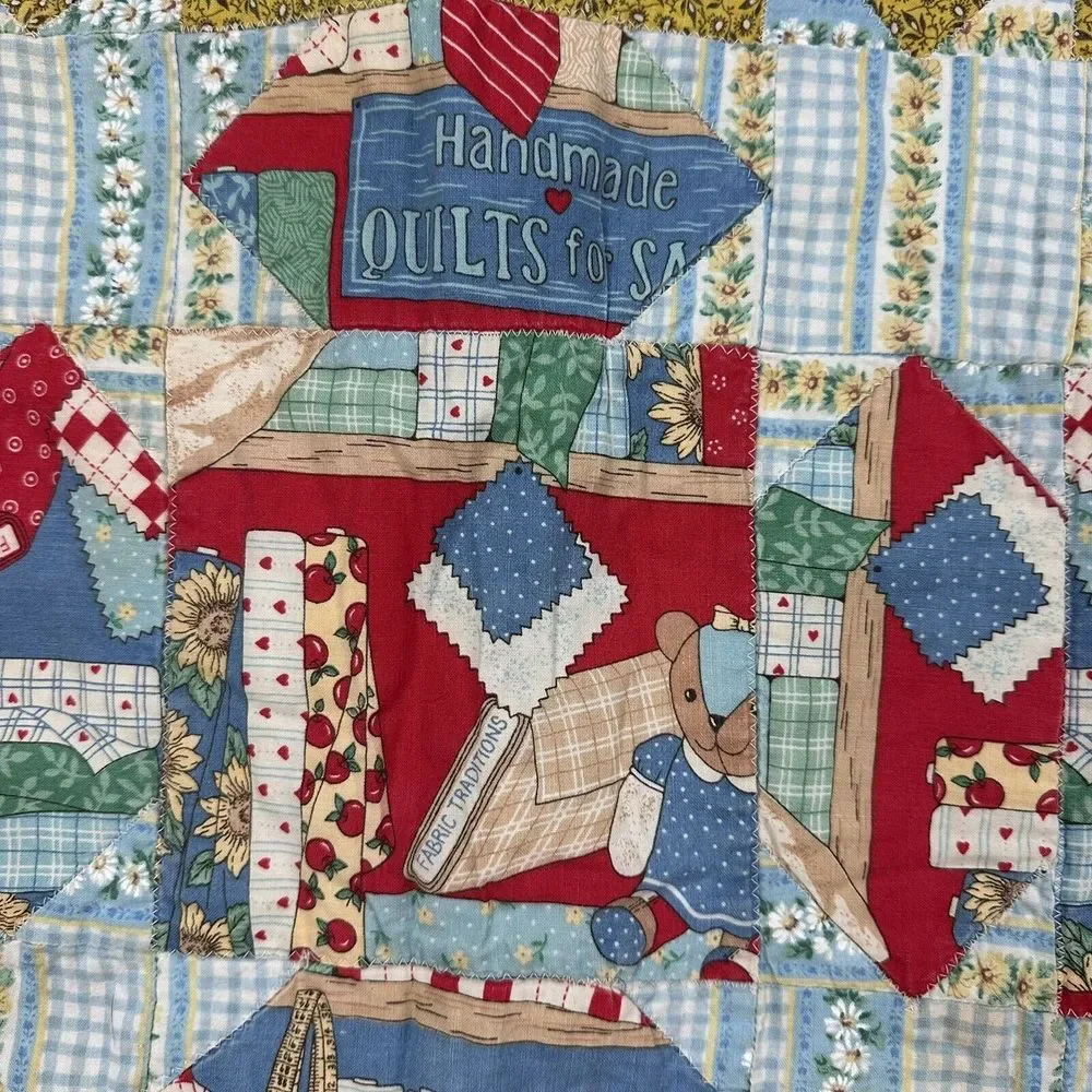 HANDMADE QUILT CHILDREN BEARS FLORAL APPLES PATCHWORK 37x46